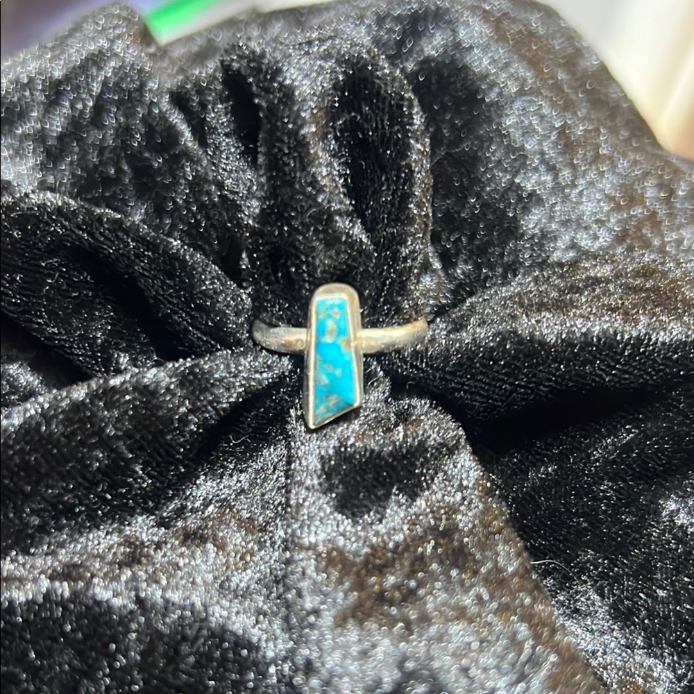 Turquoise Blue Rectangle Stone set in Sterling 925 Silver Ring size 9